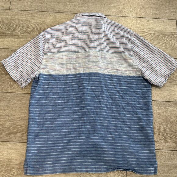 Tommy Bahama 100% Silk Camp Shirt Mens Large Blue Striped Casual Button Down - Picture 7 of 7